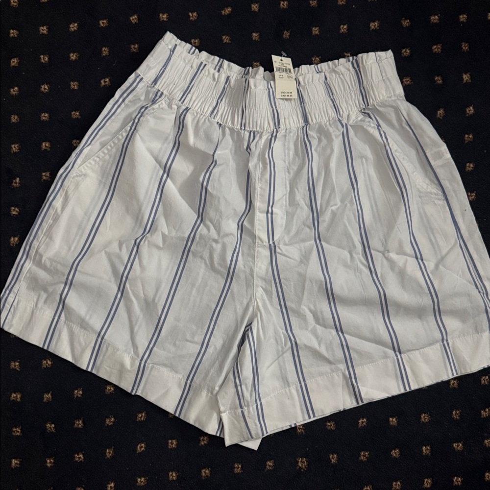Aerie White and Blue Striped Women Shorts